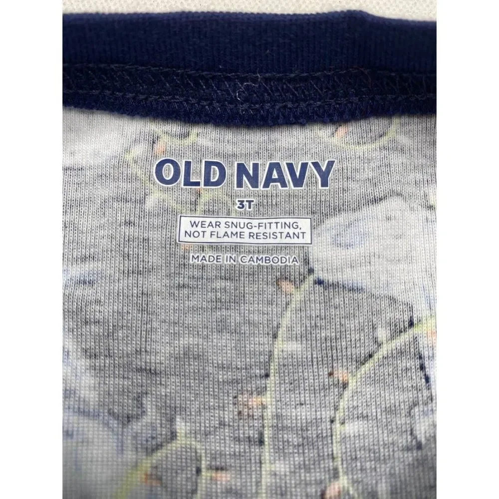 Boys Old Navy Navy Blue Snug Fit Cotton Dinosaur Holiday Lights Pajama sz 3T NEW